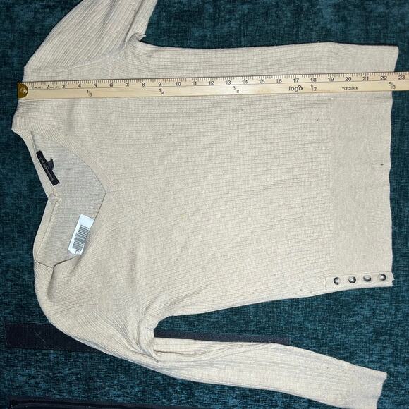 Banana Republic V-Neck Ribbed Pullover Sweater XS Ribbed Knit Tan Wool Blend - Picture 7 of 10